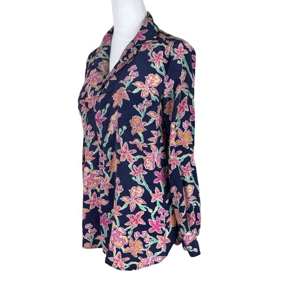 Lilly Pulitzer Boston Silk Blouse Bright Navy Pretty Social Vacation Size Small - Picture 5 of 7